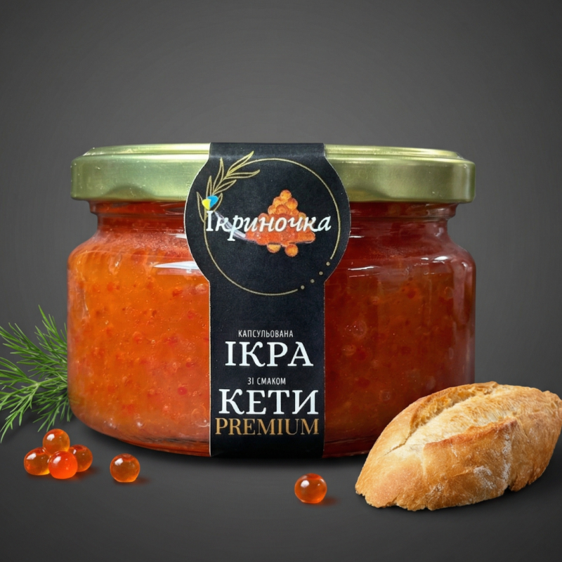 Імітована ікра Кета Ікриночка SUPERPREMIUM 200 г у скляній банці